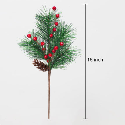 6 Pack Christmas Berries Pine Picks Artificial Flowers whit Red Berry Pine Branches Long Faux Pine Stem with Pinecones Christmas Tree Wreath DIY Craft Floral Arrangement Holiday Season Xmas Decor