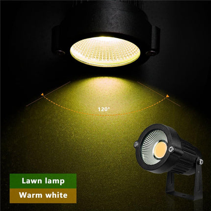 Outdoor Landscape LED Lighting 5W Waterproof Graden Lights COB Led Spotlights with Spiked Stand for Lawn Decorative Lamp US 3- Plug 3500K Warm White Lights (2 Packs)