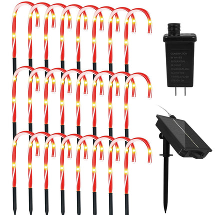 Solar Christmas Decorations Lights Outdoor: 24 Pack Candy Cane Light Waterproof for Yard Decorative Outside - LED Pathway Stake Lighted Path Garden Tree House Xmas Decor