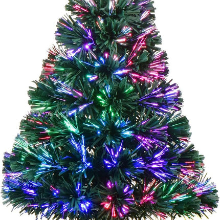 24inch Green Fiber Optic Christmas Tree,Pre-Lit Artificial Mini Christmas Tree, Tabletop Small Xmas tree with Stars Holiday Home Decorations