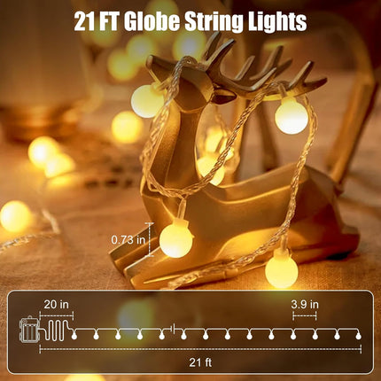 2 Pack Globe String Lights Battery Operated - 21 Feet 60 Led Fairy Lights, 8 Modes with Remote Mini Globe Lights for Indoor Outdoor Bedroom Party Wedding Garden Christmas Tree Decor, Warm White