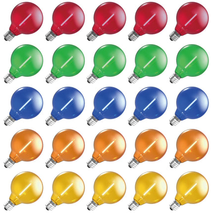 Multicolor G40 Replacement Light Bulbs for Christmas Lights, E12/C7 Candelabra Base,1 Watt Shatterproof LED Globe Light Bulbs, Multi-Color: Red/Green/Blue/Orange/Yellow