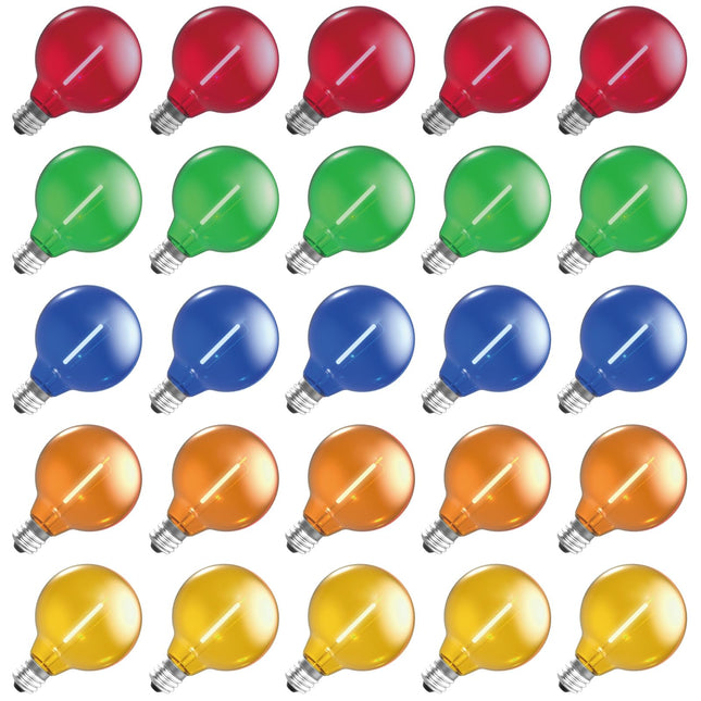 Multicolor G40 Replacement Light Bulbs for Christmas Lights, E12/C7 Candelabra Base,1 Watt Shatterproof LED Globe Light Bulbs, Multi-Color: Red/Green/Blue/Orange/Yellow