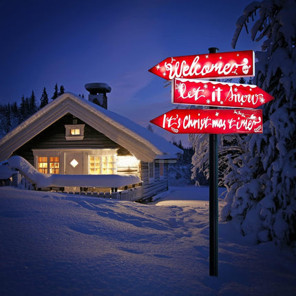 Solar Christmas Welcome Yard Sign Lights Decoration, 39" Large Waterproof Xmas Solar Pathway Lights with 24 LED Lights Christmas Time Light Up Sign Outdoor for Front Door Lawn Patio Garden Decor