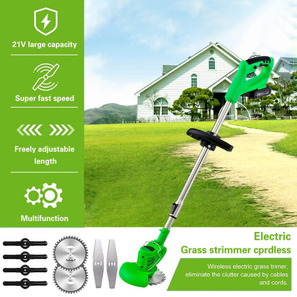 21V Cordless String Trimmer Grass Trimmer Garden Edger Tool for Lawn Trimming, Lawn Care, with 2 Li-ion Battery and Charger,red