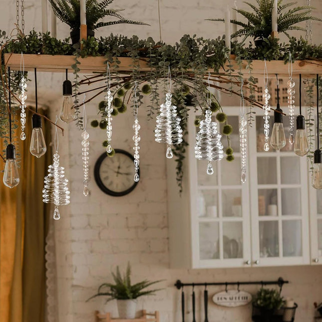 OuMuaMua Clear Crystal Ornaments for Christmas Tree Decorations - 12pcs Acrylic Clear Christmas Ornament Icicle Drop Hanging Clear Ornaments for Craft Christmas Tree Winter Wonderland Party Decoration