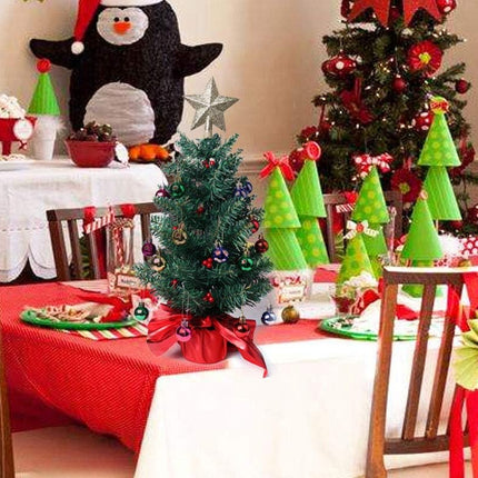 24 Inch Tabletop Christmas Tree, Artificial Mini Xmas Pine Tree with LED String Lights and Ornaments,Christmas Decoration Tree Decor