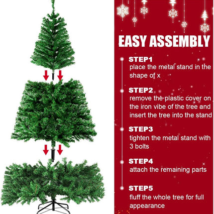 Christmas Tree, 7 FT Artificial Christmas Tree, Xmas Pine Tree with Solid Foldable Metal Stand Perfect for Indoor and Outdoor Holiaday Decoration, Green