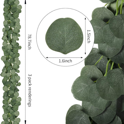 CQURE 12 Pack Eucalyptus Garland,Artificial Eucalyptus Leaves Table Greenery Garland Wreath Vines for Wedding Party Table Fireplace Bedroom Wall Room Decor