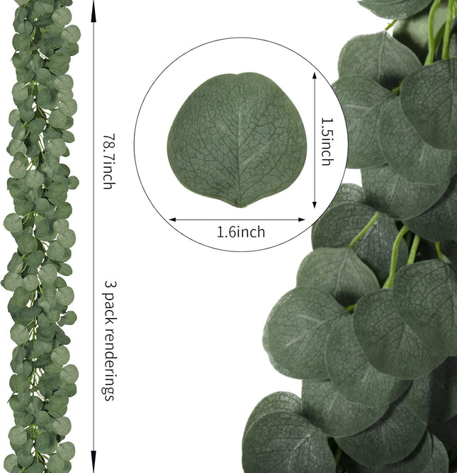 CQURE 12 Pack Eucalyptus Garland,Artificial Eucalyptus Leaves Table Greenery Garland Wreath Vines for Wedding Party Table Fireplace Bedroom Wall Room Decor