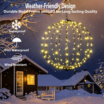 176 LED 13” Outdoor Christmas Light Balls, Solar Hanging Lighted Sphere Balls Lights, Prelit Fold Large Rechargeable Waterproof, Globe Light Ball for Outside Indoor Tree Eave Garden Decorations -2pack