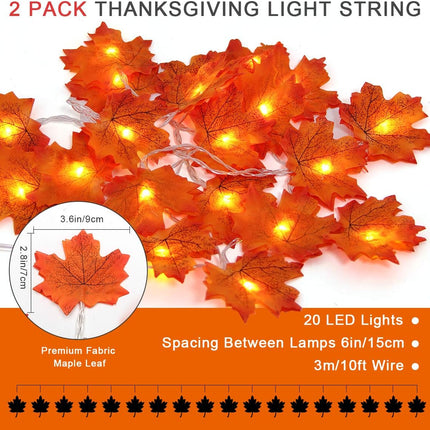 Coolrunner 2 Pack 10FT/20LED Maple Leaves String Light, Fall Garland Lights with Remote Control, Waterproof Battery Operated with 8 Modes for Home Indoor Outdoor Garden Party Decoration Thanksgiving C