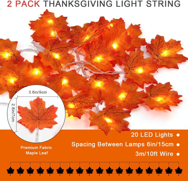 Coolrunner 2 Pack 10FT/20LED Maple Leaves String Light, Fall Garland Lights with Remote Control, Waterproof Battery Operated with 8 Modes for Home Indoor Outdoor Garden Party Decoration Thanksgiving C