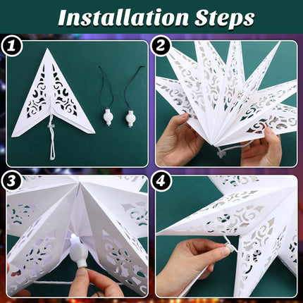 Kingdder Star Paper Lanterns Paper Lampshade with LED Light Paper Lantern Moroccan Paper Stars 7 Pointed White Hollow Out Party Paper Star Decoration for Weddings Christmas Tree Birthday (20 Inch)