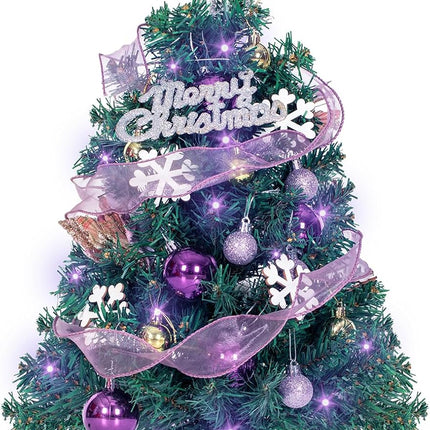 NALONE Mini Christmas Tree with Lights and Timer, 24 Inch Snow Flocked Small Christmas Tree with 28 Pcs Ornaments, 90 Branch Tips Tabletop Christmas Tree for Holiday Decoration (Purple)