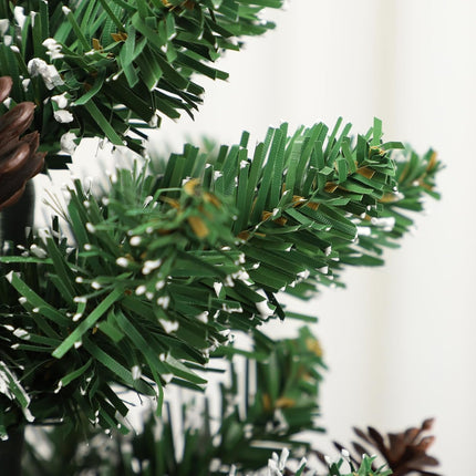 Festive 60cm Tabletop Christmas Tree in PVC, Stable Cement Base, Wrapped in Burlap, Whitened Branches, 68 Tip Counts, Topped with 6 Red Berries, 6 Simulation Pine Cones