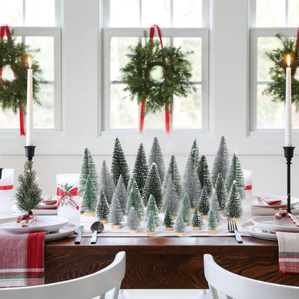 Artificial Frosted Sisal Christmas Tree, 30 Pieces Bottle Brush Trees with Wood Base DIY Crafts Mini Pine Tree for Christmas Home Table Top Decor Winter Ornament (Silver Green)