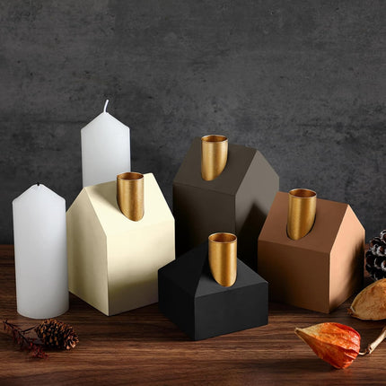 4 Pcs Advent Wood Candle Holders Wooden Modern Advent Candlesticks Candle Holders House Candle Stick Holder for Christmas Advent Wreath Home Decor, Different Heights 3.54, 4.33, 5.12, 5.91 Inch