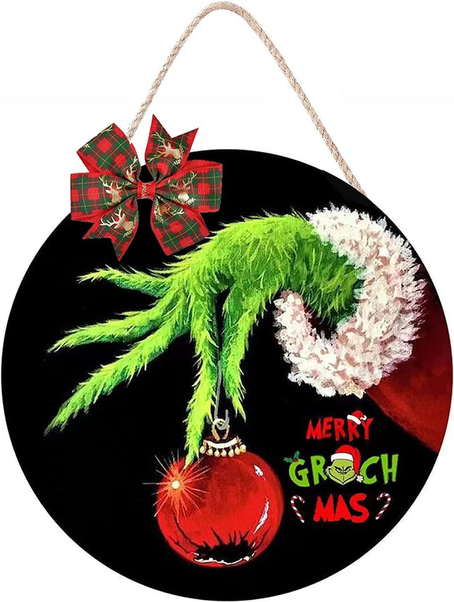 Christmas Door Sign Xmas Decorations - Merry Christmas Wall Decor - Wooden Door Hanging Wreath with Bow for Christmas Decorations Indoor Party Supplies