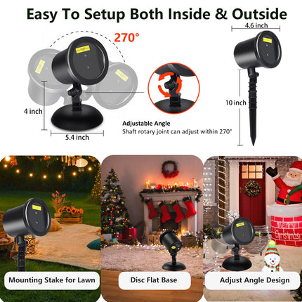 Christmas Laser Projector Lights Outdoor, Waterproof Static Red and Green Star Xmas Projector Lights Outdoor, Auto On-Off Mode, Cold Resistant, Show Light for House,Holiday,Party,Garden, Year
