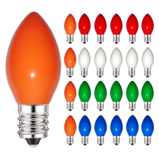 C7 Christmas Replacement Light Bulbs, 25 Pack Multicolor Christmas Light Bulbs E12 Candelabra Light Bulbs, 5 Watt Ceramic Light Bulbs for Indoor Outdoor Christmas Lights Wedding Roof Christmas Decor