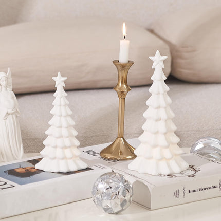 Ceramic Christmas Tree That Light Up, 2 Pack Lighted Porcelain Christmas Tree with Star, Matte White Small Xmas Tree Table Centerpiece Xmas Tree Figurines for Tabletop Decor