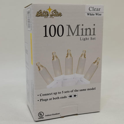 Brite Star 100 Count Mini String Christmas Lights, Clear - 22 feet Indoor/Outdoor Christmas Tree Lights with White Wire