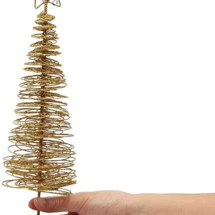 2 Pack Small Gold Christmas Tree Decorations for Table Top Holiday Decor (3 x 10.5 Inches)