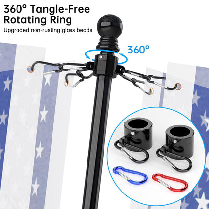 ZMTECH Flag Pole - Upgraded Bracket, 6 FT Stainless Steel Flag Poles for Outside House, Residential or Commerical, Tangle Free Flag Pole Kit for American Flag (Without Flag, Black)