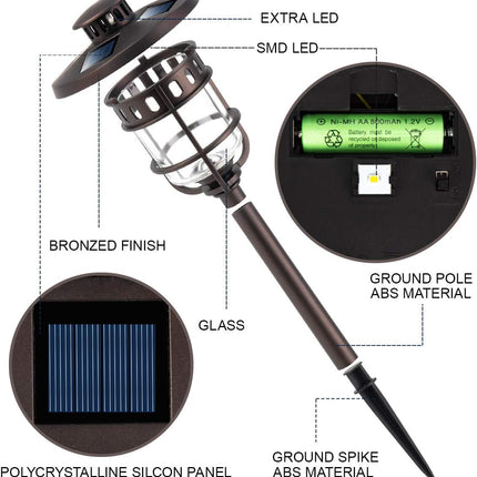 Solpex 6 Pack Solar Path Lights Outdoor, Glass And Bronze Finished, High Lumen Output 2 Bright Leds Light, Waterproof Automatic