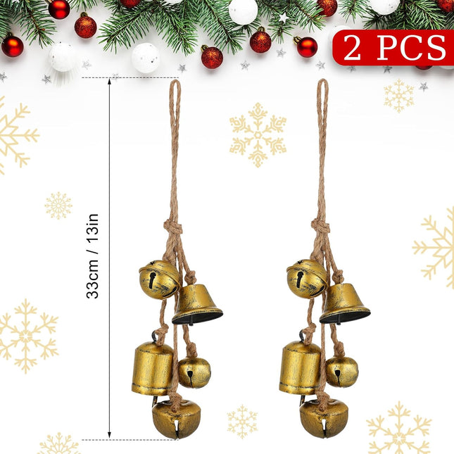 Woanger 2 Pcs Christmas Cow Bells Rustic Witch Bells Iron Christmas Decor with Rope Vintage Decor Decorative Hanging Bell for Farmhouse Garden Home Ornaments (Classic Style)