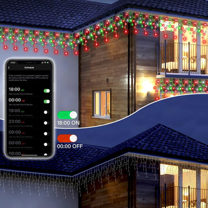Avatar Controls Programmable Icicle Christmas Lights for Outside Waterproof w/ 58 Multicolor Modes, 32.8ft 299 Smart Color Changing LED Icicle Lights Connectable Music Sync, White & Green Eave Lights