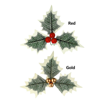 Artificial Christmas Red Berry Picks, 10pcs Artificial Holly Berry with Green Leaves for Xams Wreath Arrangement Cake Topper Box Decorations Crafts Supplies Red