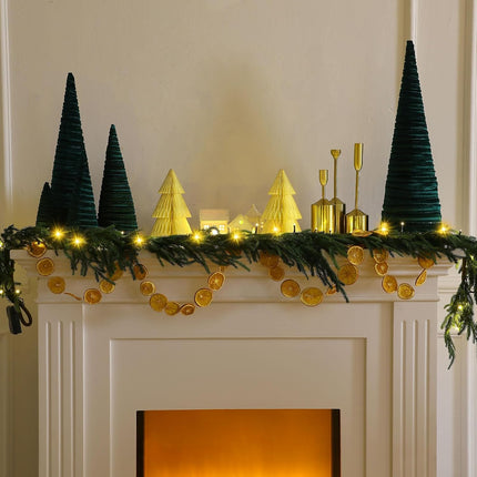 Real Touch Norfolk Pine Garland Faux Christmas Garland Pre Lit Artificial Pine Greenery Garlands with Warm White LED Lights for Xmas Holiday Wedding Party Outdoor Decorations (6 Feet, 2)