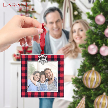 Laraine Christmas Tree Ornaments 3 Pieces – Decorative Hanging Plaid Pendant with 2.5” Picture Frame Insert for Baby and Pet Holiday Keepsake (Plaid-Red&Black ())
