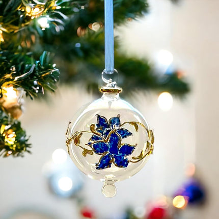 Hand-Blown Glass Christmas Ornament for Xmas Decorations - Hanging Ornament for Christmas Tree Topper - Engraved Glass Ornament with 14k Gold