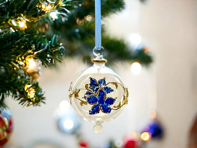 Hand-Blown Glass Christmas Ornament for Xmas Decorations - Hanging Ornament for Christmas Tree Topper - Engraved Glass Ornament with 14k Gold