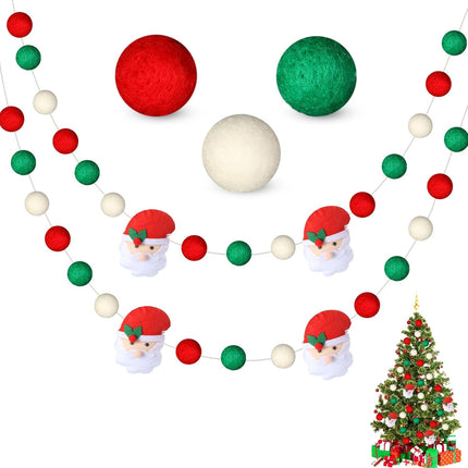 Hosuly Christmas Santa Claus Felt Ball Garland 8.3 ft Pom Pom Garland Red White Green Pompom Banner Pom Pom Hanging Decorations for Christmas Tree Home Fireplace Window Indoor Outdoor