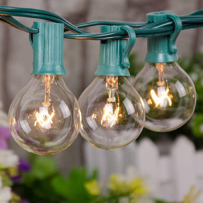 SUNSGNE 25Ft Christmas String Lights, G40 Globe String Light with 27 Clear Bulbs, UL for Outdoor Indoor Garden Party Wedding Pergola Backyard Patio Xmas Decoration, Green Wire