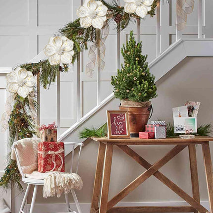 Briful 8’’ Large Heads Christmas Glitter Magnolia Flowers Christmas Tree Ornaments Set of 4 Artificial Flowers with Picks Stems for Xmas Tree Holiday Decorations,White
