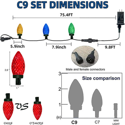 Anycosy Christmas Lights Outdoor, 100 LED C9 String Lights with Timer Function Plug in 8 Modes for Christmas Decorations
