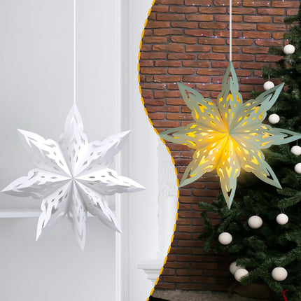 Christmas Paper Snowflake Lanterns, 2 Pack Christmas Paper Star Lantern with LED Light White Hanging Lamp Ornaments for Xmas Tree Year Winter Frozen Weddings Birthday Holiday Party Decorations