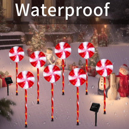 BRIGHTDECK Christmas Solar Pathway Lights, 27" Set of 4 Lollipops Peppermint Stake Lights, Candy Cane Lights with 8 Modes, Outdoor Christmas Decoration for Walkway, Yard, Pathway, Patio (4pcs