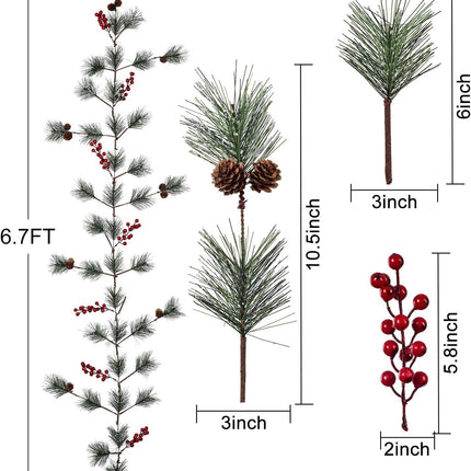 DearHouse 6FT Berry Christmas Garland with Pine Needles Berries Pinecones Winter Artificial Greenery Garland for Holiday Season Mantel Fireplace Table Runner Centerpiece Year Decoration