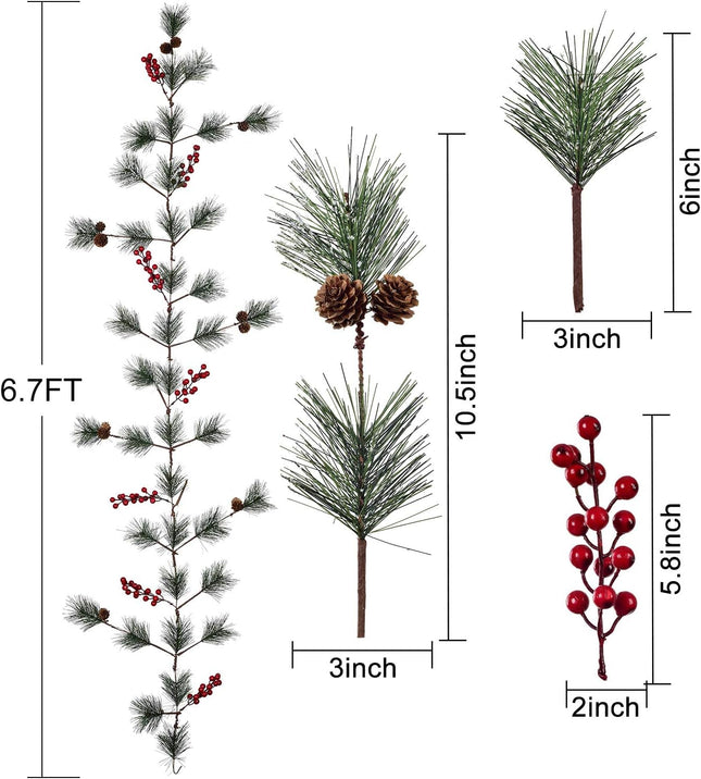 DearHouse 6FT Berry Christmas Garland with Pine Needles Berries Pinecones Winter Artificial Greenery Garland for Holiday Season Mantel Fireplace Table Runner Centerpiece Year Decoration