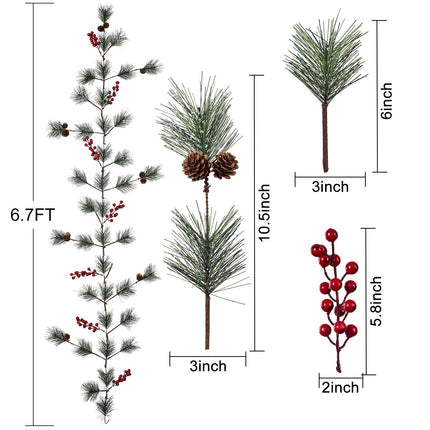 Artiflr 6 feet Christmas Pine Garland with Needles Berries Frosted Pinecones Winter Artificial Greenery Garland for Holiday Season Mantel Fireplace Table Runner Centerpiece Decoration