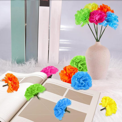 Syhood 50 Pcs Marigold Flower Heads Bulk Mexican Party Decorations Fiesta Supplies Day of The Dead Artificial Flowers with Stems DIY Marigold Garland(Mixed Colors,2.4 Inch)