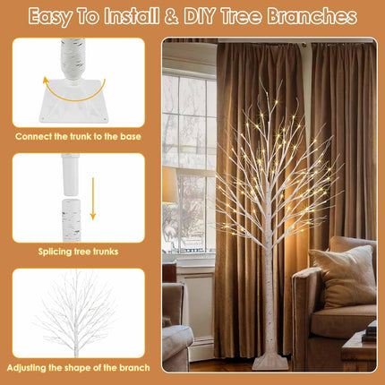 2 Pack 5FT 200LED Christmas Lighted Birch Tree, Timer Function Prelit Artificial Tree Lamp Plug in with Warm White Lights, Twinkling Twig Tree for Indoor Outdoor Christmas Decorations