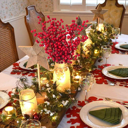 Artiflr 4 Pack Artificial Red Berry Stems Holly Christmas Berries for Festival Holiday Crafts and Home Decor, 20 Inches Burgundy Berry Floral Christmas Tree Decorations