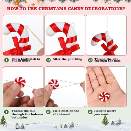 Christmas Candy Cane Christmas Tree Decorations, Red and Green Peppermint Candy Cane Christmas Hanging Decorations for Xmas Year Holiday Festival Home Party Decor(40PCS)